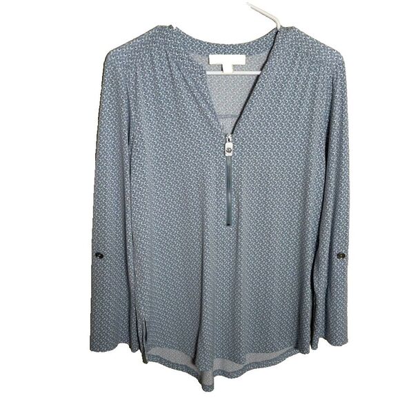 Michael Kors Blouse Women's Small V-Neck Zipper Long Sleeve Career Shirt Top - Picture 1 of 8